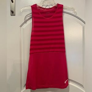 Nike dry fit raspberry pink striped tank. Very lightweight. Sorta see through.